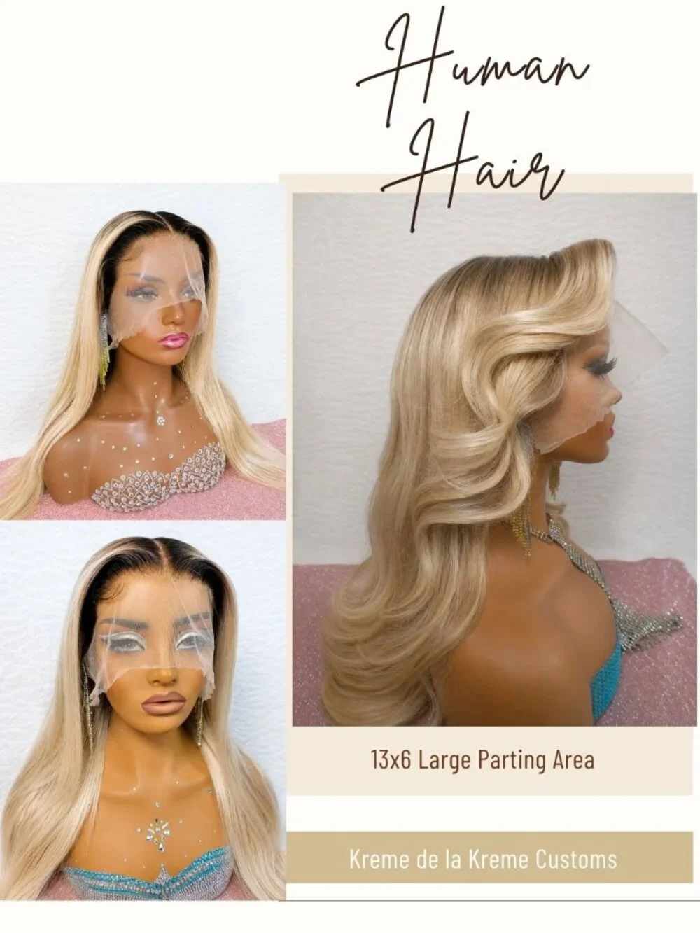 Custom Blonde Balayage Human Hair Lace Front Wig 13x6 HD Lace 22-24 Inch